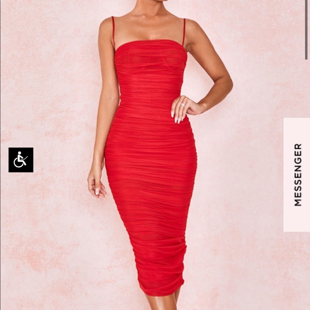 House of CB- Sirene Red Gathered Organza Dress